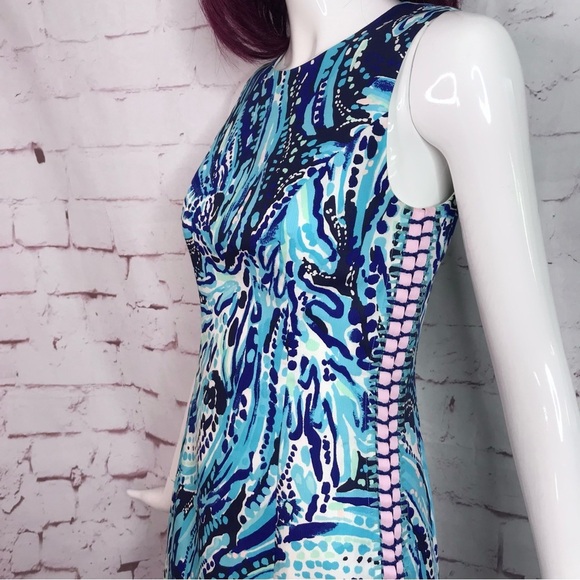 LILLY PULITZER Mila Blue Pink White Swirl Design Cotton Sheath Dress Size 00 - Picture 3 of 16